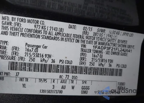 2015 Ford Focus Se z USA, uszkodzony, nr VIN 1FADP3F21FL242641